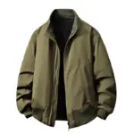 Solid-color Double-zipper Loose-fit Stand-up Collar Jacket Coat