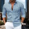 Wrinkle-Resistant No-Iron Blue & White Striped Long Sleeve Shirt