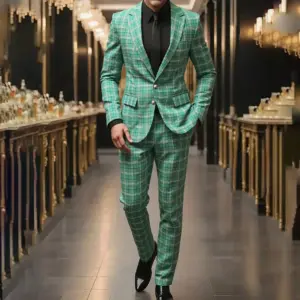 Double-Breasted Suit Set for Men, Slim Fit Woven Polyester