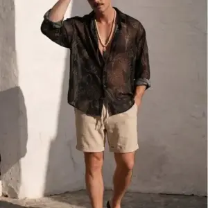 Breathable Style Dark Botanical Sheer Oversized Shirt