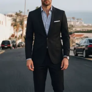 Slim Fit Black Polyester Suit Set for Men - 2-Piece