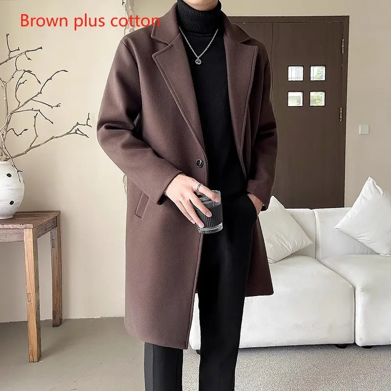 Loose Mid-Length Wool Blend Coat with Polyester Lining