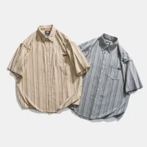 Japanese Striped Vintage Shirt for Men - Loose Fit