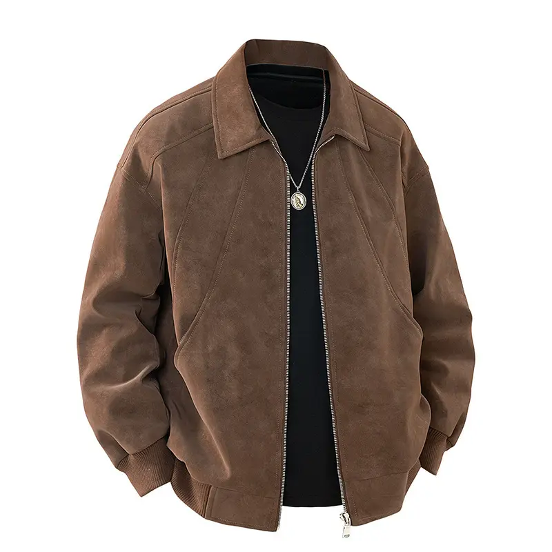 Slim Fit Suede Lapel Workwear Jacket for Young Adults Slim Fit Suede Lapel Workwear Jacket for Young Adults