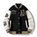 Men's Streetwear Letter Print Jacket with Contrasting Colors