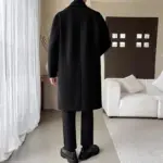 Loose Mid-Length Wool Blend Coat with Polyester Lining