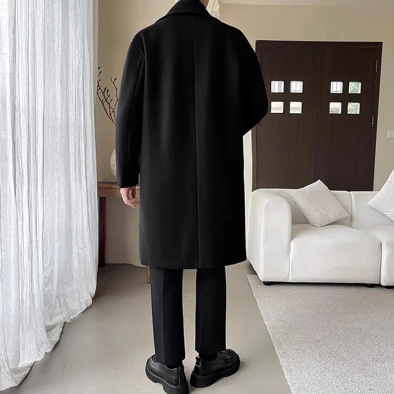 Loose Mid-Length Wool Blend Coat with Polyester Lining