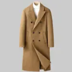 Double-Breasted Long Wool Coat with Straight Hem