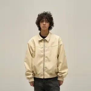 Retro-Inspired Men’s Leather Jacket with Lapel Collar