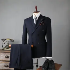 Slim Fit Double-Breasted Striped Suit for Men - Regular