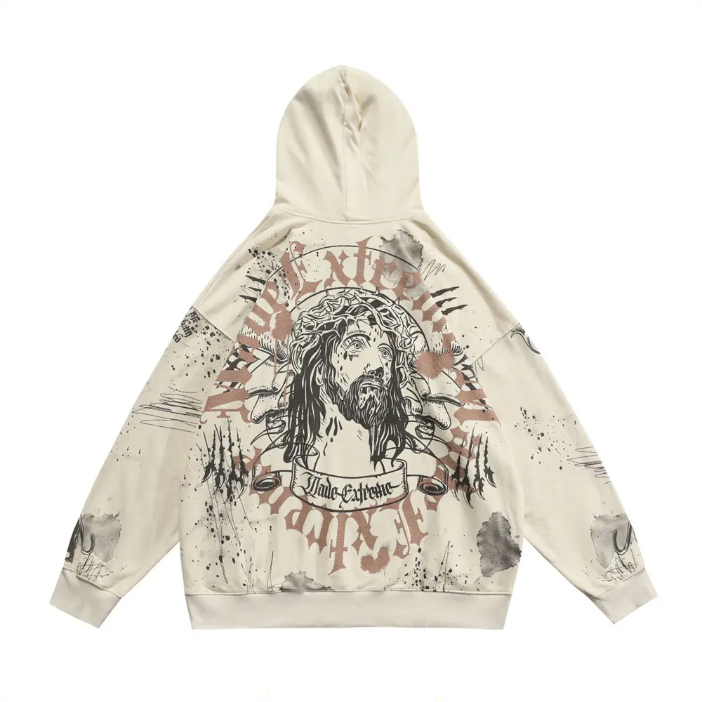 All-Over Speckle Print Cotton Pullover Hoodie for Men