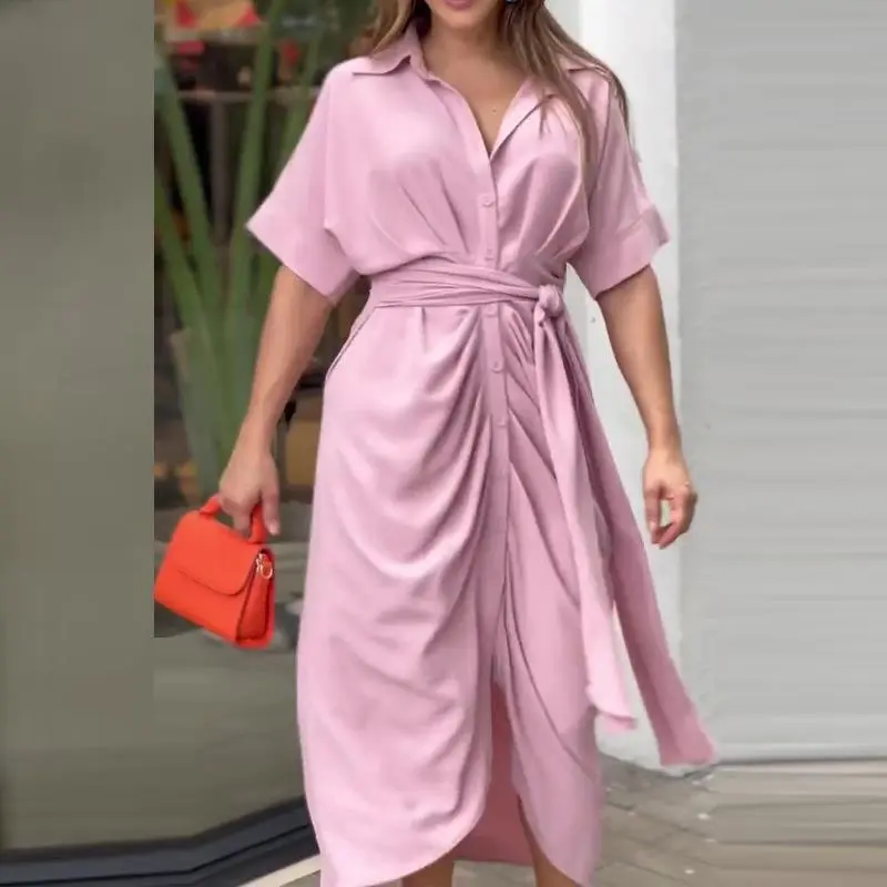 Collared Single-Breasted High-Waist Shirt Midi Dress Collared Single-Breasted High-Waist Shirt Midi Dress