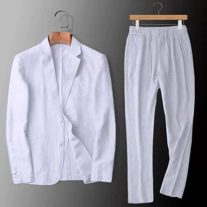 Breathable Linen Suit Set for Men, Slim Fit Lightweight