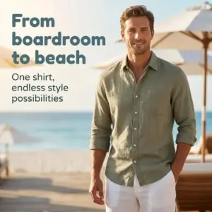Relaxed Fit Linen Lapel Long Sleeve Shirt for Men