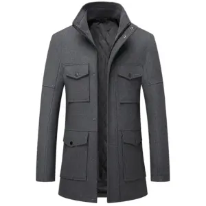 Winter Woolen Coat for Men with Thickening Fabric and Pockets