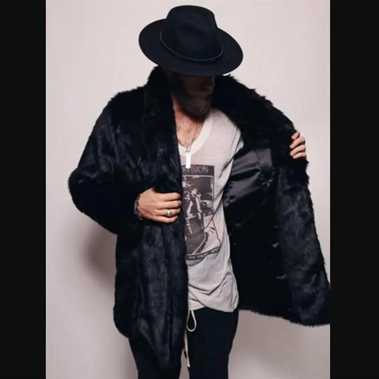 Warm Mink-Look Mid-Length Men’s Lapel Imitation Fur Coat