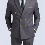 Business Non-Iron Two-Piece Suit With Double-Breasted Gold Buttons