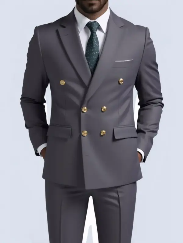 Business Non-Iron Two-Piece Suit With Double-Breasted Gold Buttons