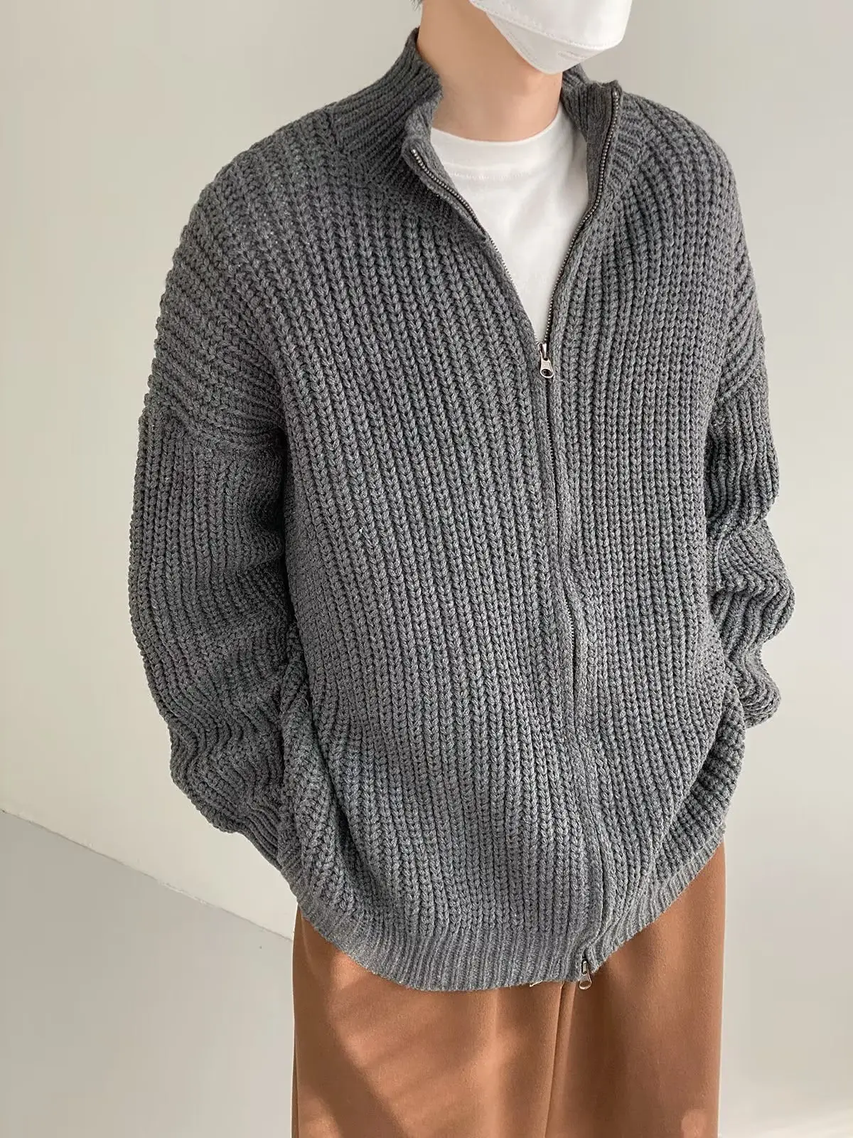 Warm Half Turtleneck Men’s Sweater Cardigan for Spring, Loose Fit
