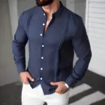 ef764ee0-1e7e-4883-b4ef-3360b8410ee9_water.webp Slim Fit Stand Collar Long Sleeve Shirt for Men - Polyester