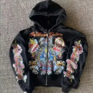 Thick Fleece Zip-Up Hoodie for Women, Printed Letter Design