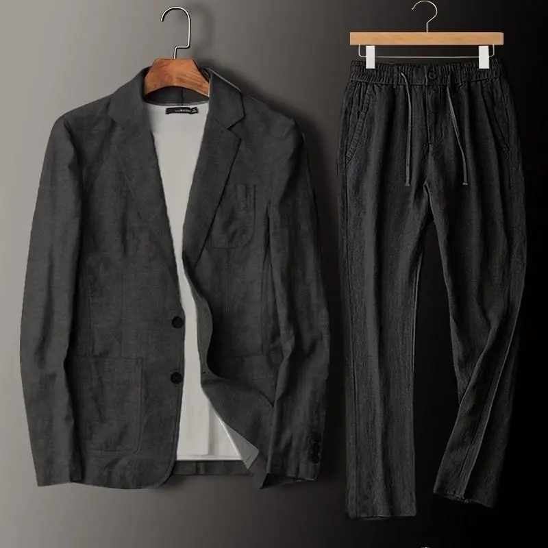 Breathable Linen Suit Set for Men, Slim Fit Lightweight