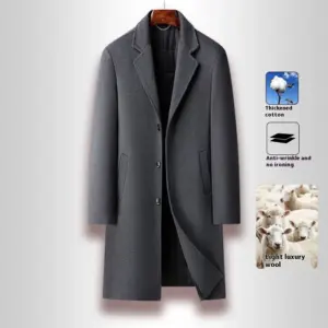 Thick Wool Men’s Business Casual Coat for Winter, Side Pockets