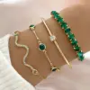 Snake-Inspired Stretch Bracelet Set, 4-Piece Zinc Alloy, Green