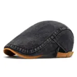 fc345218-b35f-46ba-98d3-3259599b0591.webp Adjustable Cotton Beret with Washed-Out Denim Finish - Flat Top