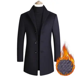 Warm Wool Men’s Coat Stand-Up Collar for Winter Slim Fit