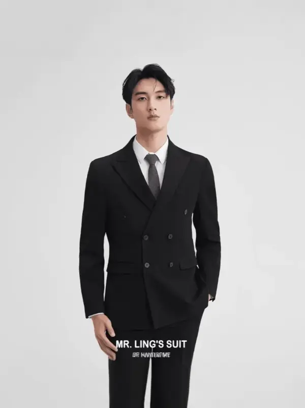 Structured Men’s Plus Size Three-Piece Suit Set, Black