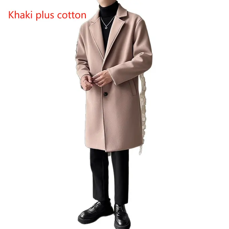 Loose Mid-Length Wool Blend Coat with Polyester Lining