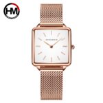 Reliable Quartz Movement Rose Gold Square Women Wristwatch