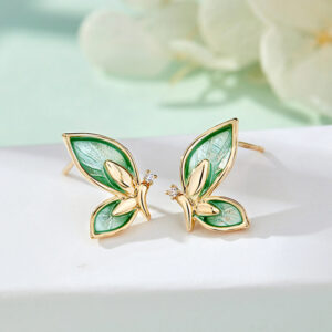 Playful Mandarin Duck Butterfly Shadow Stud Earrings in 925 Silver