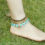 Hand-Woven Thai Wax Rope Bell Anklet with Bohemian Knots