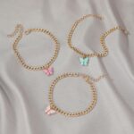 European and American new simple summer beach foot ornaments ins style color acrylic butterfly anklet metal thick chain foot ornaments