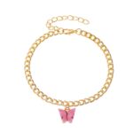 European and American new simple summer beach foot ornaments ins style color acrylic butterfly anklet metal thick chain foot ornaments