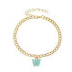European and American new simple summer beach foot ornaments ins style color acrylic butterfly anklet metal thick chain foot ornaments