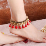 Hand-Woven Thai Wax Rope Bell Anklet with Bohemian Knots