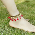 Hand-Woven Thai Wax Rope Bell Anklet with Bohemian Knots