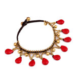Hand-Woven Thai Wax Rope Bell Anklet with Bohemian Knots