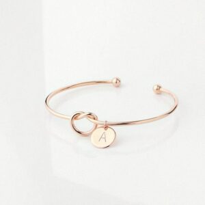 Fashion 26 Letter Initial Alloy Knot Heart Name Bangles Bracelets For Women Girl Charm Round Pendant Jewelry Best Gifts