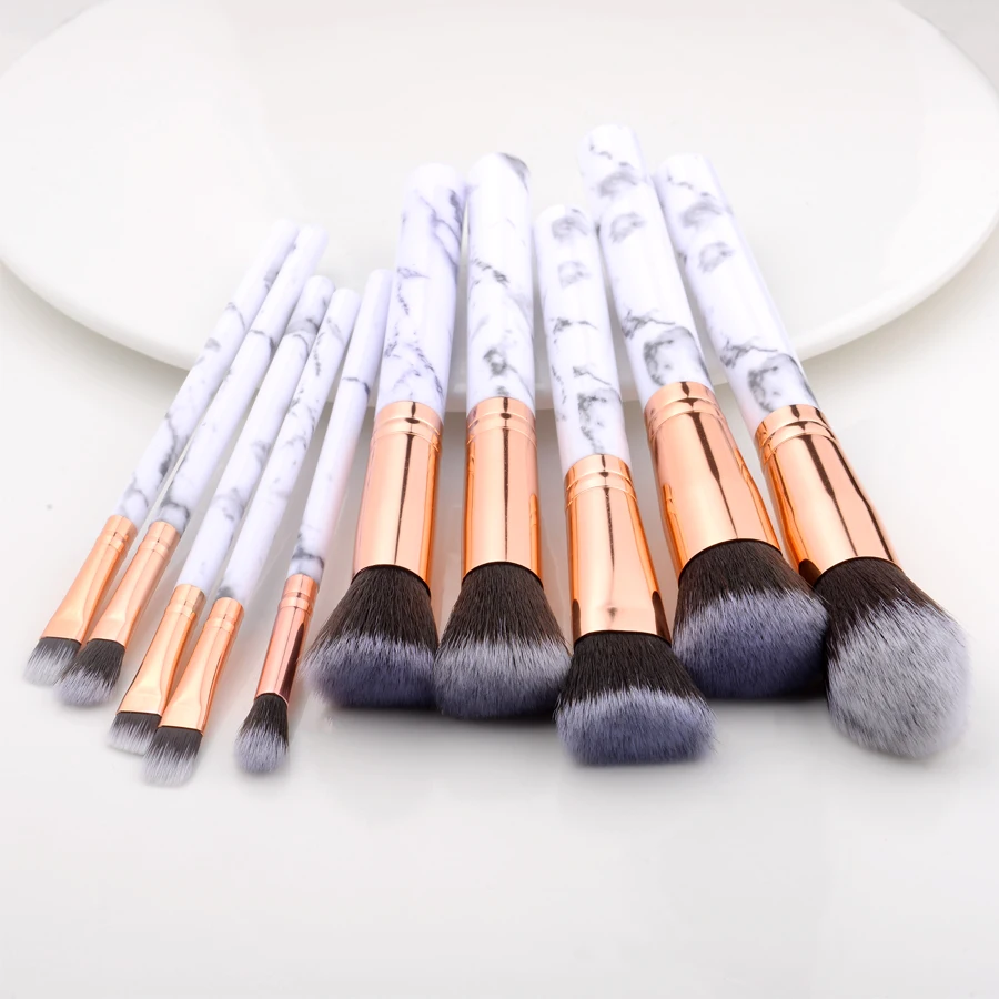 Fan-Shaped Eye Makeup Brush Set, 10-Piece Marble Pattern