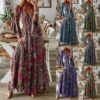 Flattering Bohemian Floral Maxi Dress with V-Neck & High Waist Flattering Bohemian Floral Maxi Dress with V-Neck & High Waist