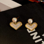 Gold-Pearl Heart French Silver Needle Earrings for Women