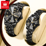 Double Calendar Quartz Couple Watch Set with Week Display