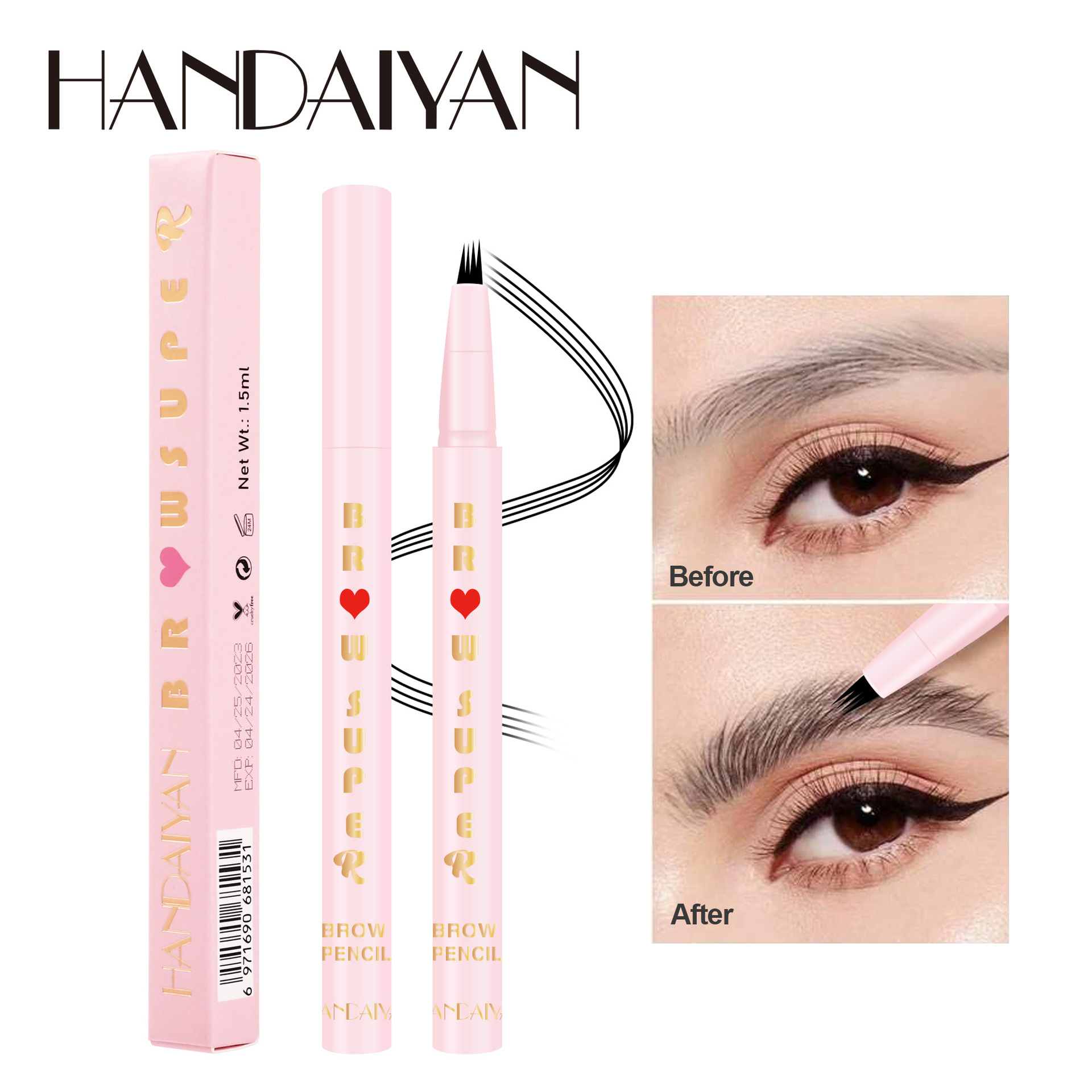 Waterproof Sweat-Proof Eyebrow Pencil with 4-Fork Tip