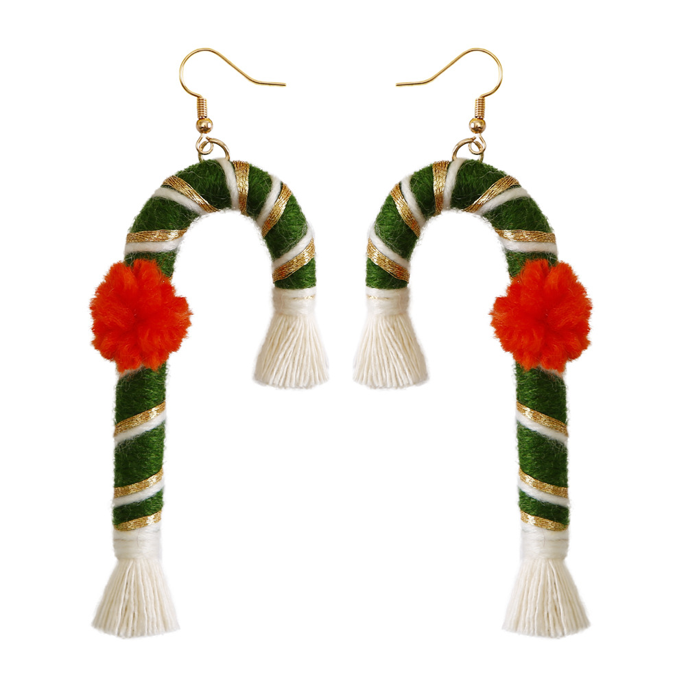 Boho Green Tassel Earrings for Women, Cotton Thread Long Drop