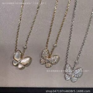 Vanke White Mother-of-Pearl Horse Eye Butterfly Necklace for Women, 18k Gold Plated, High-End Design, Clavicle Chain, Earrings, Bracelet, Instagram