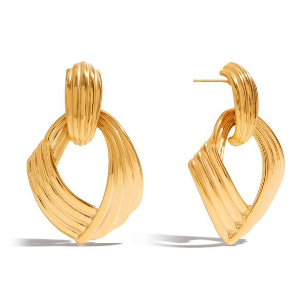 Non-Fading Geometric Stainless Steel Earrings in 18 K Gold Titanium